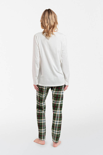 Asama Rozpinana Piżama Damska długi rękaw, długie spodnie Italian Fashion - ecru/druk