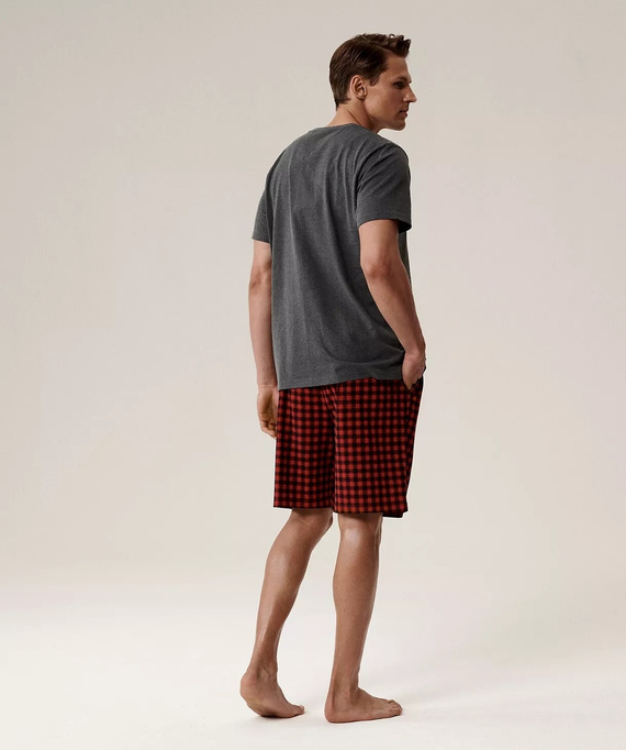 Piżama męska NMP-397 -szary czerwony  bawełna, krótki rękaw, lekka i wygodna na lato