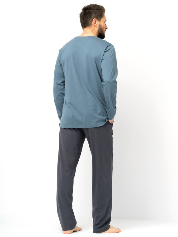 Piżama męska Key MNS 627 szary– bawełna, długi rękaw, klasyczny kró