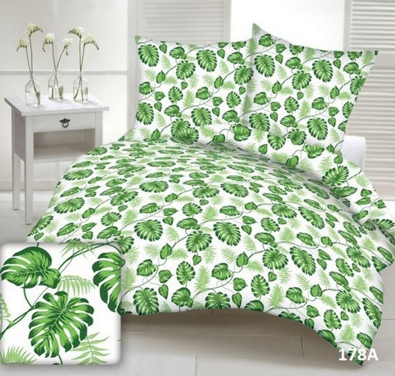 178a Pościel bawełniana liście zielone gałązki palmy Karo