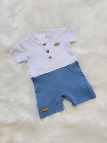 "Mieszko" rampers pajac letni Bambarillo biały-niebieski