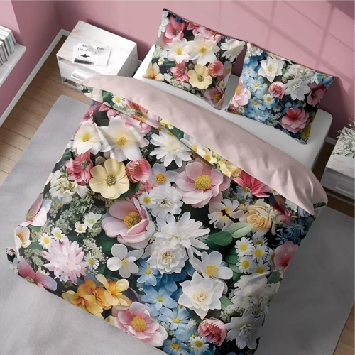 5313 A Pościel z mikrofibry kolorowa kwiaty Detexpol różowy