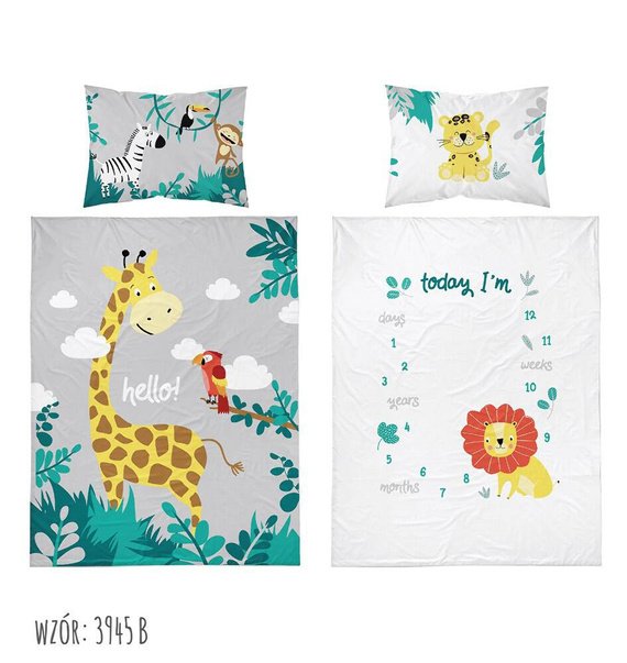 3945 B Mayamoo 105 Pościel bawełniana do łóżeczka żyrafy Detexpol szary