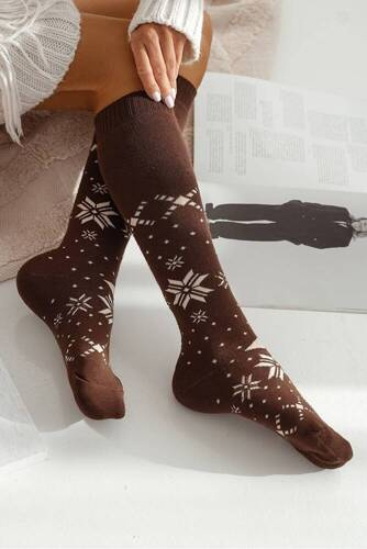 0309.002 Gwiazdki frotte Podkolanówki damskie Milena - brązowy
