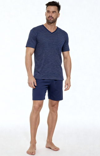 330/50 Piżama Various Cornette – Bawełniana Piżama Męska z Koszulką w Paski i Jednolitymi Szortami