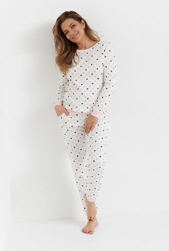 435 Piżama damska Cana  Interlock ecru – bawełniana, z długim rękawem i spodniami