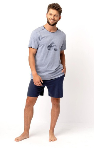 MNS 628 Piżama Męska Key niebieski melanż 