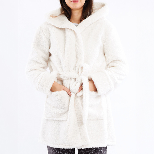 Igrid Szlafrok damski Sorbetto – biały, puszysty z kapturem misia