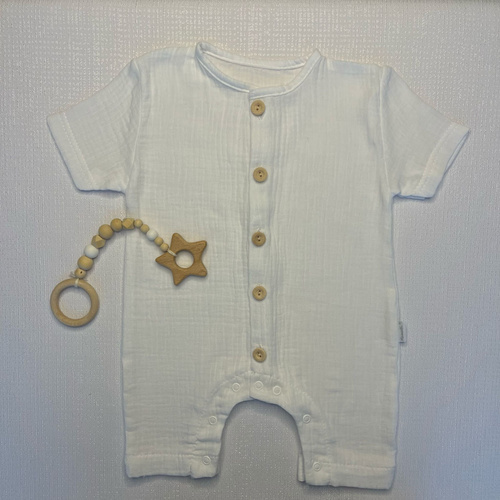 RA55202 Rampers muślinowy Mamatti - biały