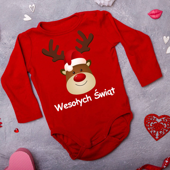 "Uśmiechnięty renifer" Body długi rękaw Moocha czerwony