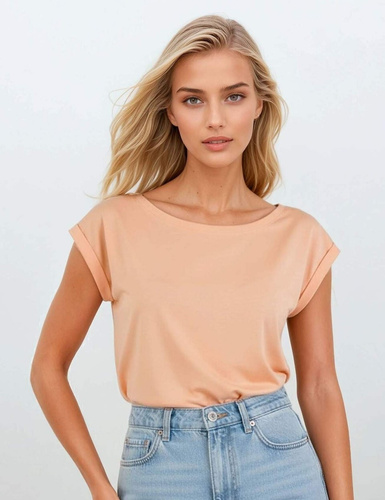 Koszulka Norilla Eldar 95% bawełna luźna łódka krótki rękaw morelowa