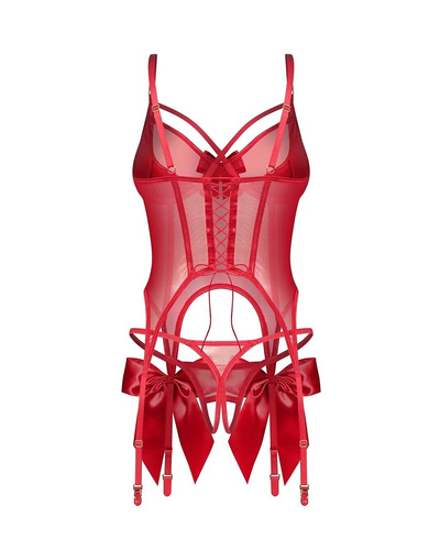Obsessive Gifty Red Gorset Czerwony z Fiszbinami + Otwarte Stringi