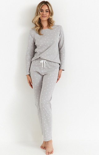 494 Piżama damska Cana popiel – bawełna interlock, serduszka, długi rękaw