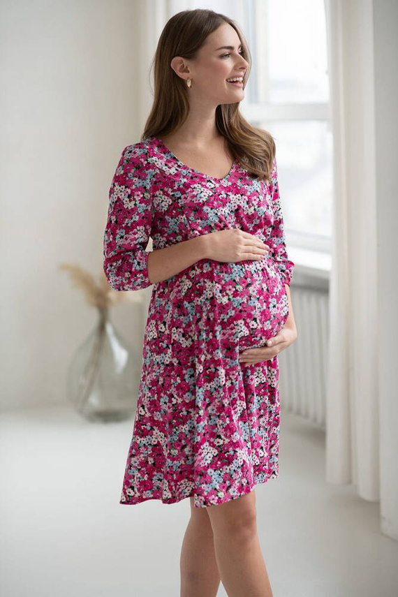Lovely Dress Midi sukienka ciążowa i do karmienia rękaw 3/4 Milk&Love w kwiatuszki