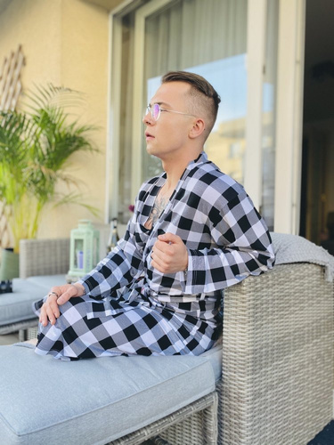 338 Krata Szlafrok męski / damski De Lafense - czarny/biały