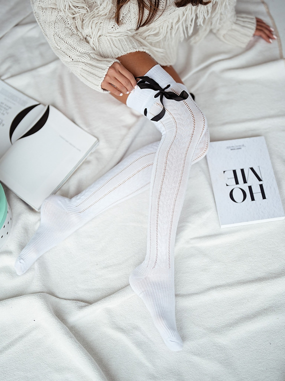 835 Wstążka Zakolanówki damskie Milena biały