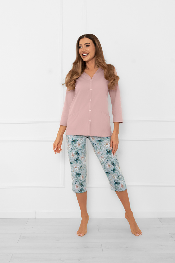 Piżama damska Sekwoja – bawełna, rękaw i spodnie 3/4, z guzikami Italian Fashion  