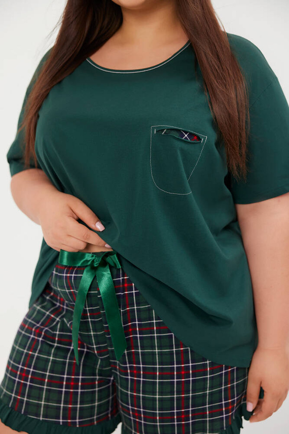 Foggia Piżama Damska krótki rękaw, spodenki Italian Fashion - zielony/druk