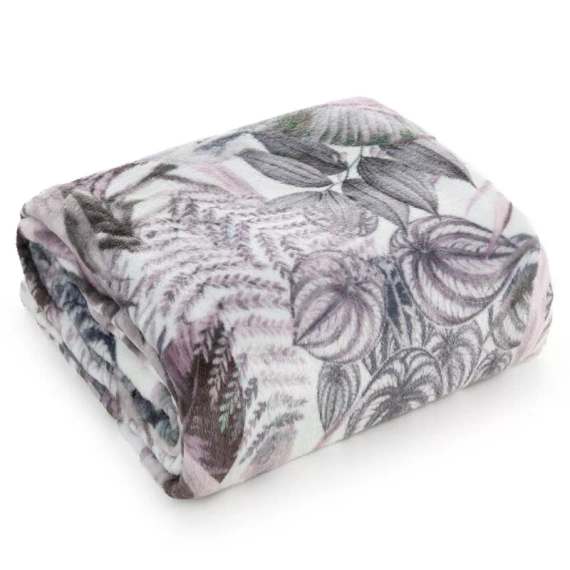 Davos 2 Koc narzuta liście Eurofirany fioletowy szary