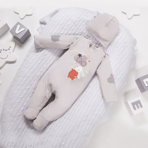 Mellow Śpiochy niemowlęce z nadrukiem Ewa Klucze- szary