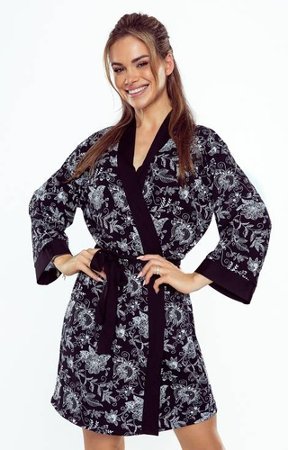 Shanti Szlafrok damski Eldar czarny-kwiatki	