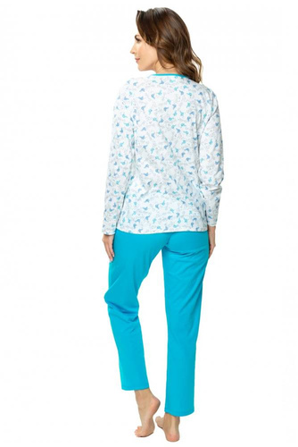 86566 Anna Piżama damska rozpinana Mewa - biały-turkus