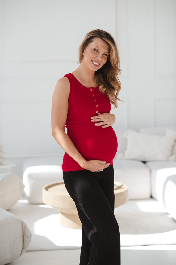 Bluzka ciążowa i do karmienia Tummy Milk&Love prążkowana bawełna karminowa