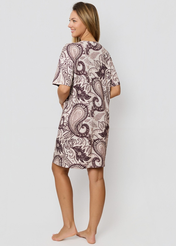 Koszula nocna Mefemi Iris KB60 – brązowa, bawełniana, orientalny wzór
