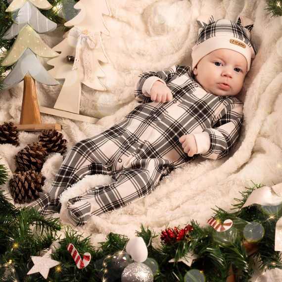 163617 Pajacyk niemowlęcy "Magia Świąt" Nicol - kratka: czarny, beżowy