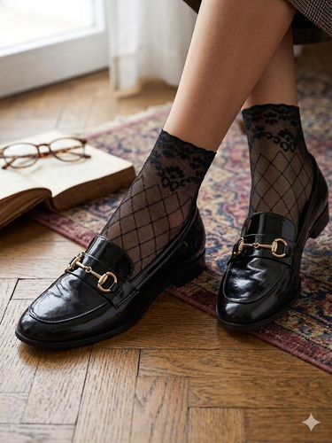 Skarpetki koronkowe SN034 Noviti bawełniana podeszwa komfort czarne