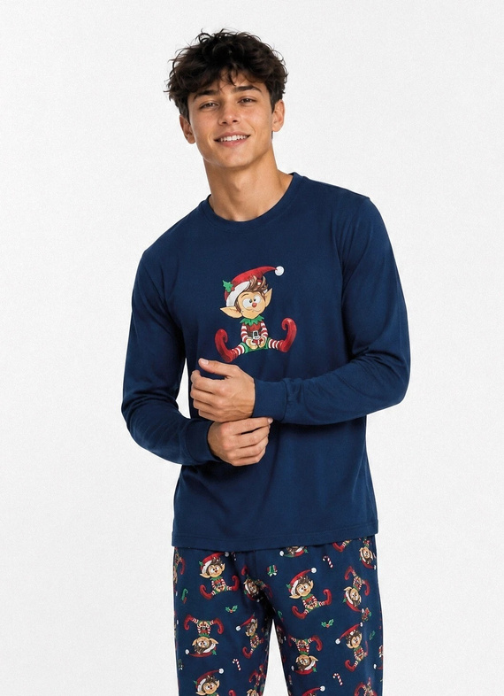 Cornette Elf 2 Christmas 967/62 Piżama Młodzieżowa Granatowa 100% Bawełna