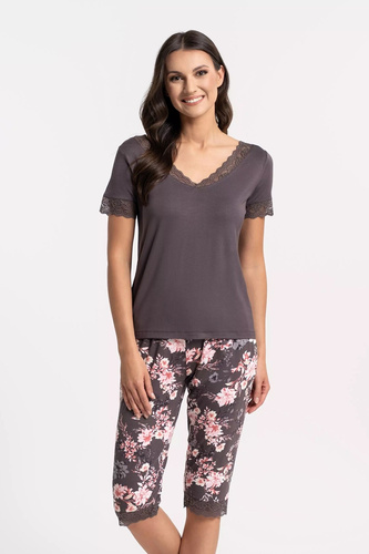 Piżama damska Moraj PDD4900-0286 brązowa wiskozowa z dekoltem V