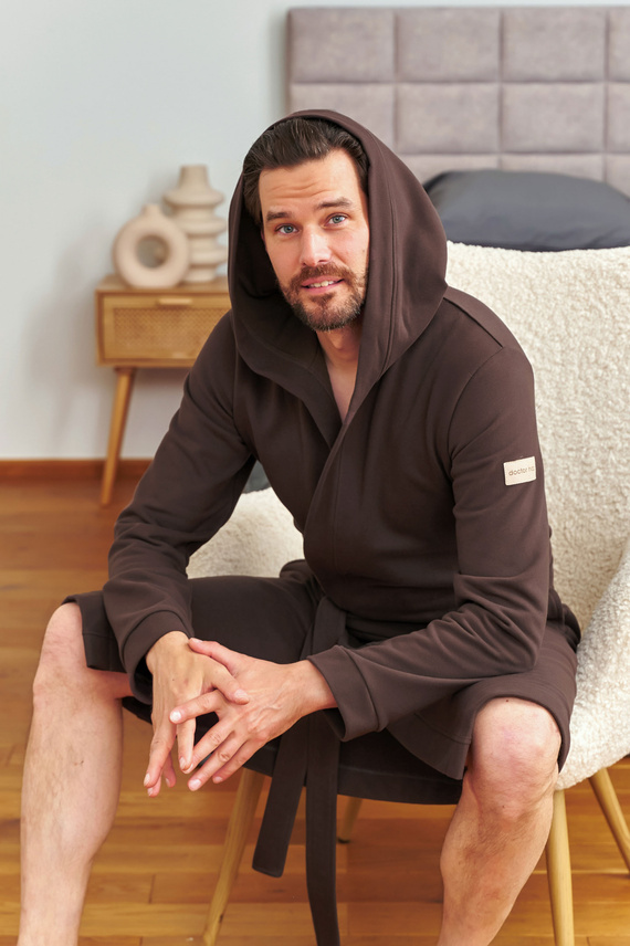 Doctor Nap 7332 – Męski szlafrok bawełniany z kapturem | 100% bawełna, polska produkcja - brownie