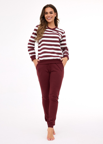 635/468 Piżama damska Cornette Molly 3 | Bawełna, paski ecru-brązowe, spodnie z kieszeniami