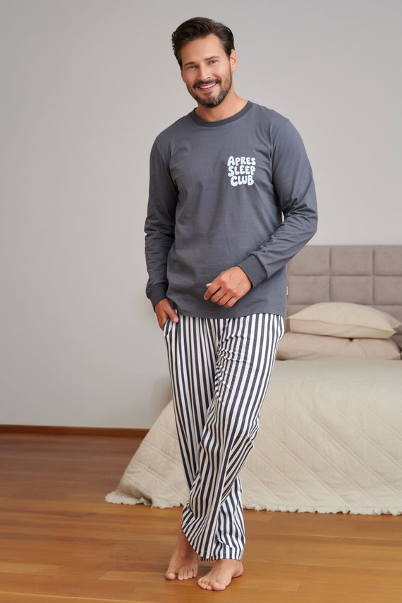 Doctor Nap 7524 Apres Sleep Piżama męska grafitowa 100% bawełna długa