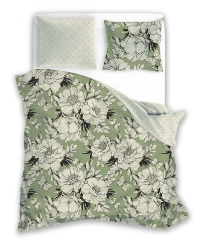 Flovery 002 Pościel bawełniana kwiaty Faro zielony
