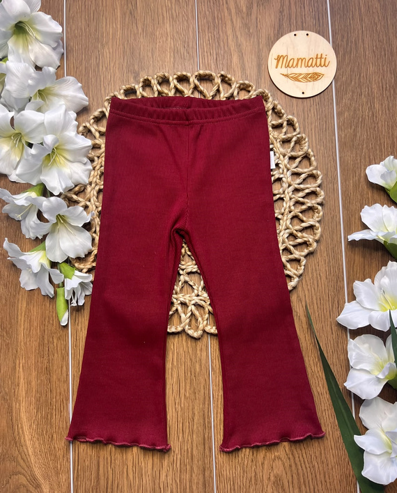 Mamatti LJ820 Bordowe Legginsy Dziewczęce Prążkowane Dzwony Bawełniane