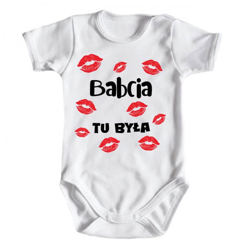 "BABCIA tu była" body niemowlęce krótki rękaw Moocha biały