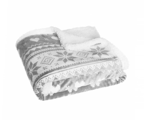 Koc świąteczny SACO szary– miękki i ciepły z norweskim wzorem śnieżynek w ozdobnym worku