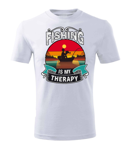 SKU M31 Koszulka Moocha Fishing Therapy Bawełniana dla Wędkarza z Nadrukiem biała