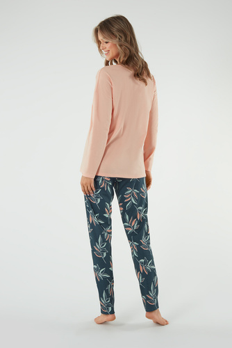 Julietta Piżama Damska długi rękaw, długie spodnie Italian Fashion - łososiowy/druk