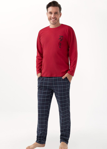 Piżama męska 810 Luna bordowa – bawełna, długi rękaw, spodnie z kieszeniami