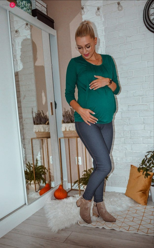 Kangaroo bluzka ciążowa i do karmienia z rękawem 7/8 Milk&Love butelkowa zieleń