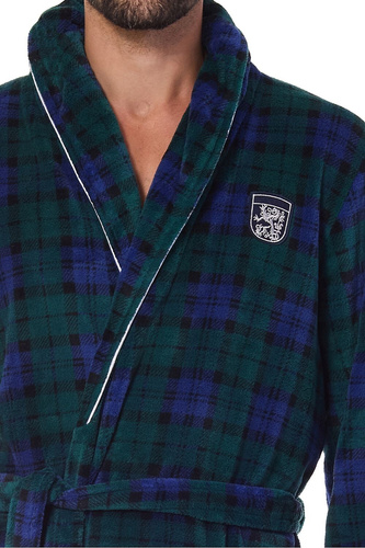 2456 BJ Szlafrok męski L&L granatowy– miękki, w kratkę z kołnierzem