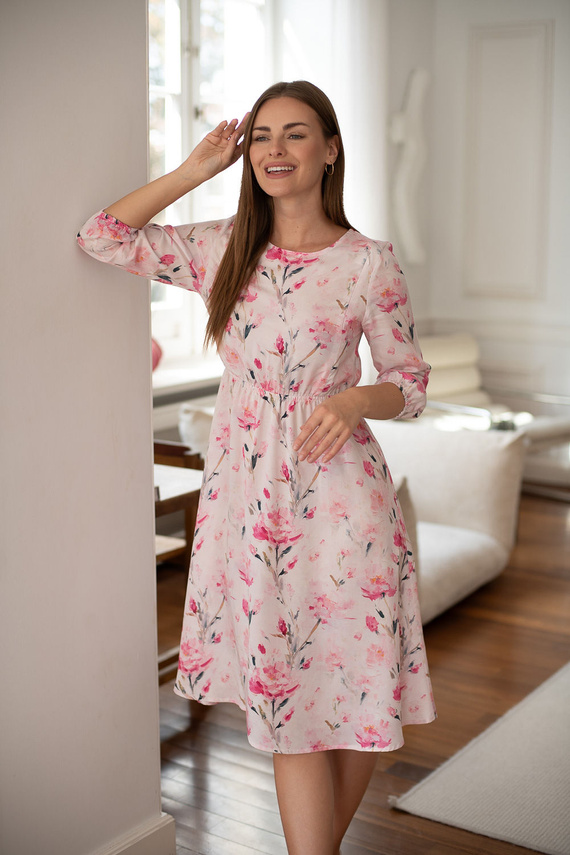 Milk&Love Lovely Dress Midi – sukienka ciążowa do karmienia w różowe kwiaty