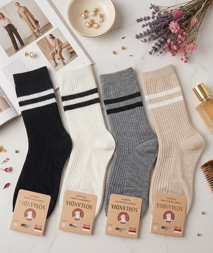 Skarpety Damskie WIK Soxlandia 3044 wz.12 Kaszmir 95% Prążkowane ecru