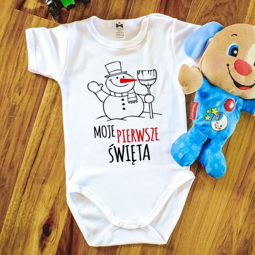 Body krótki rękaw "Moje pierwsze Święta z bałwankiem" Moocha czarny