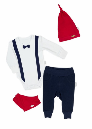 163022 Komplet czapka, apaszka, body i spodnie "Magia Świąt" Nicol - granatowy