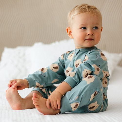 Beary Cool Pajac niemowlęcy Eevi – szałwiowy, bawełna, bez stópek, zamek