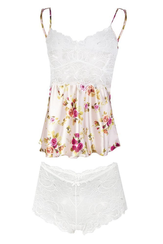 Flowers Komplet piżama damska DKaren DK-KA 010 biały